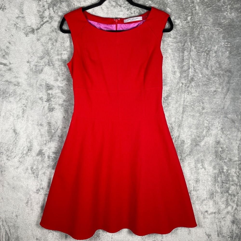 Marc New York Dress Womens 8 Red Very Good Fit Flare Sleeveless Y2K MD3X2444